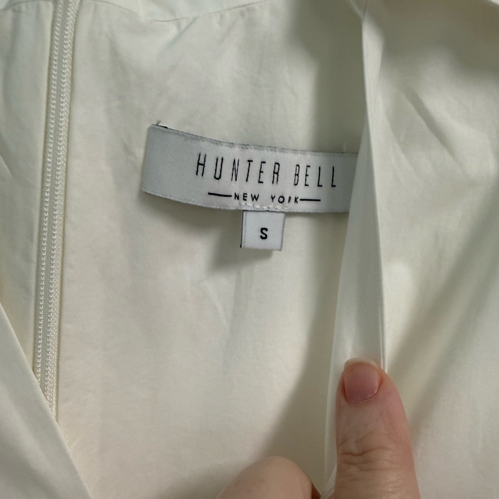 HUNTER BELL Noah Dress White V-Neck Puff Sleeve Mini Sz Small NWOT main tags - Picture 3 of 9